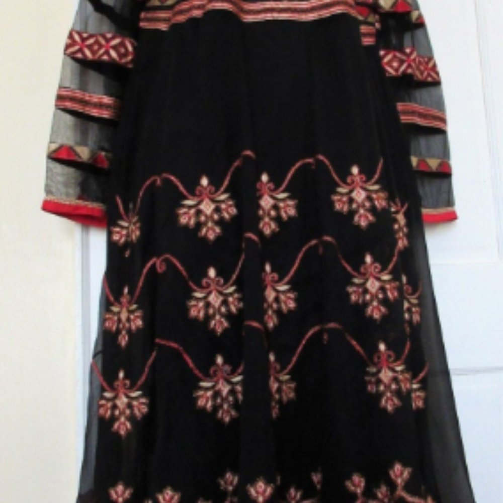 Intricate Embroidered Black and Red Women's Dress
